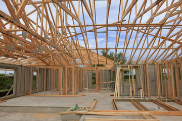 Block wall and Trusses New Home Construction