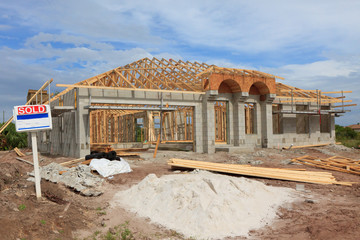 New Home Construction Block wall and Trusses