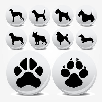 Dogs collection vector icons and footprints
