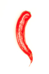 fresh red hot pepper on white with water drops