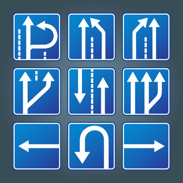 Blue direction traffic sign collection vector