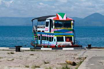 Tourist boat, lake Toba, Indonesia