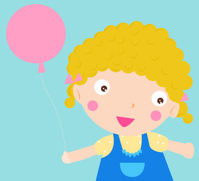 Little cartoon girl with balloon