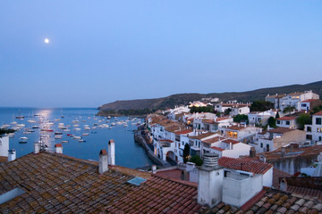 Moon rising in the Mediterranean sea over Cadaques