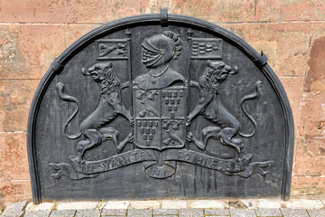 Cast iron coat of arms on a house wall, La Petite-Pierre