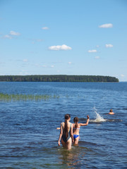 Bathing children in lake