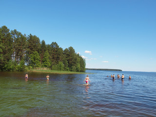 Bathing children in lake