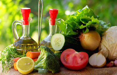Oil, vinegar and vegetables.