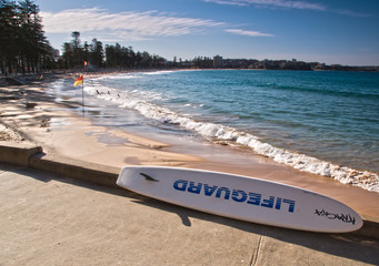 Lifeguard rescue surfboard on Manly Beach, Australia
