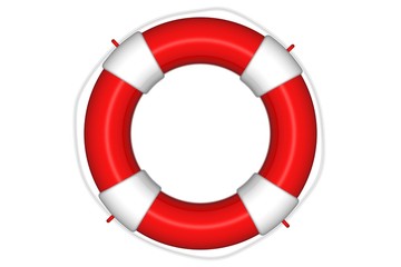 Red life buoy with rope isolated