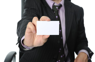 man handing a blank business card