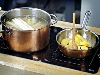 cooking asparagus and potatoes