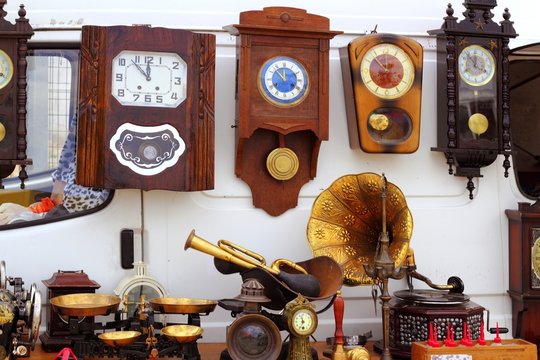 antiques fair market wall old clocks