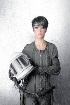 fashion silver woman spaceship astronaut helmet
