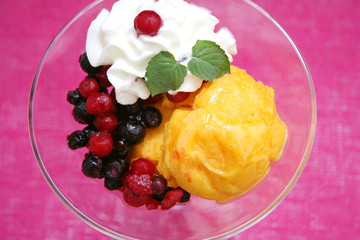 eis mit waldfrüchten