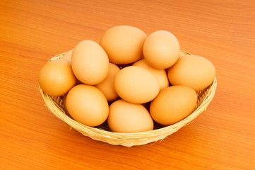 Basket of eggs on the colourful background