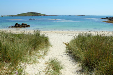 Path to Rushy Bay beach in Bryher, Isles of Scilly Cornwall UK.