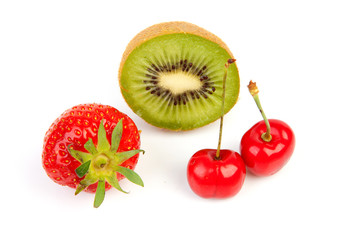 fresh fruits over white background