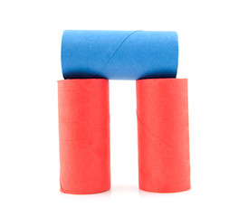 empty toilet paper rolls over white background