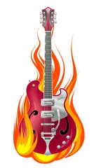 Stickers pour porte Flamme Guitare en feu