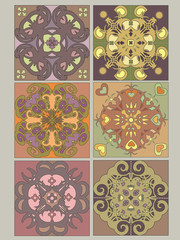 Tiles set with vintage decorative patterns