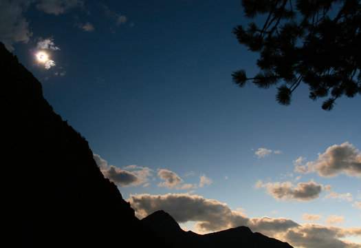 Mountain silhouette in time of the total Solar eclipse