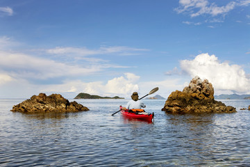 Naklejka premium Amazing rocks and red sea kayak, Coron island, Philippines