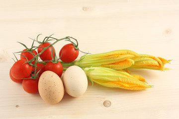 Uova, Pomodori Ciliegini & Fiori di Zucca
