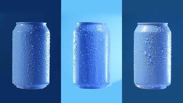 Mockup of can on bluebox. Loopable. Perfect layer with drops.