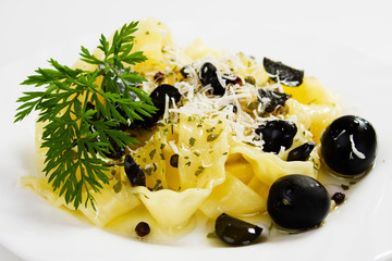 Italian pasta with black olives