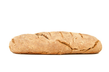 long loaf of hot whole rye kosher bread isolated on white