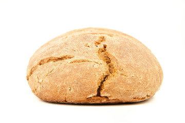 long loaf of hot whole rye kosher bread isolated on white