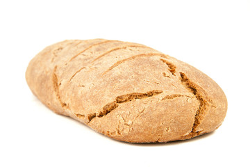 long loaf of hot whole rye kosher bread isolated on white