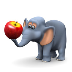 3d Elephant eats an apple