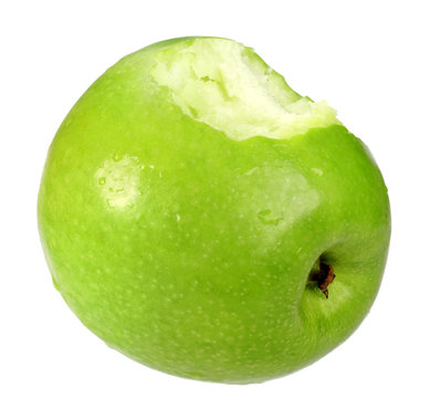 Single A Green Apple With Bite