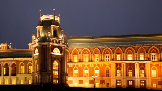 Tsaritsino museum and reserve in Moscow at night