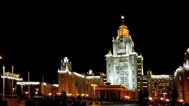 Moscow State University is largest university in Russia at night