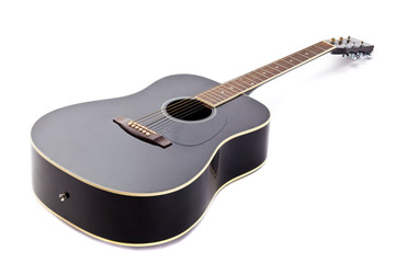 Fototapeta premium Elegance black shiny guitar isolated on white background