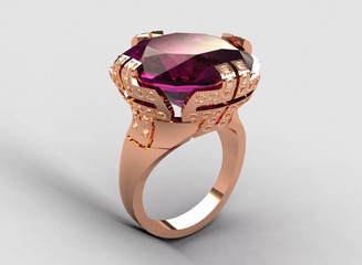 Charming 18k rose gold diamond amethyst cocktail ring