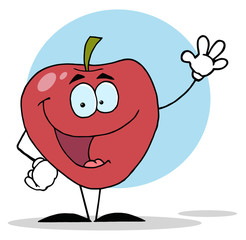 Red Cartoon Aple Waving A Greeting