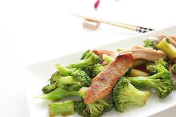 Chinese cuisine, broccoli and pork stir-fried