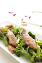 Chinese cuisine, broccoli and pork stir-fried