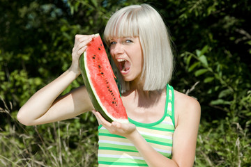 portrait of woman with melon