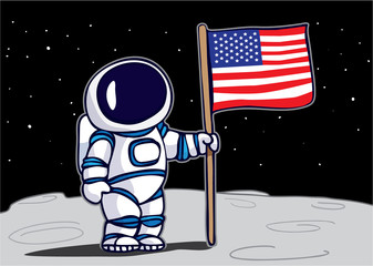 Astronaut planting flag on the moon