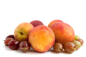 ripe, juicy peach and gooseberry