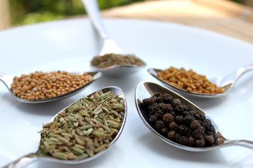 dry spices black pepper,fennel close up view