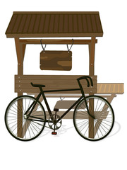 Fototapeta na wymiar Wooden billboard with bicycle