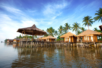 Beautiful wooden sea chalet at an Indonesian beach resort