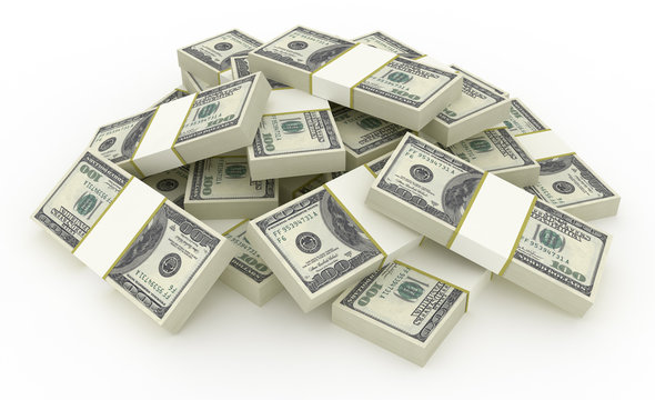 Stack of Dollar Bills. HQ 3d Render. Include Clipping Path