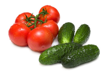 Ripe tomatoes and cucumbers